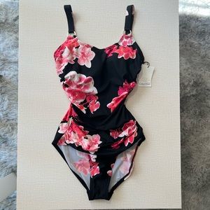 Calvin Klein Ruched Floral One Piece Swimsuit